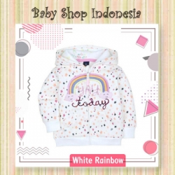 PK180 Jaket Bayi Import Jaket Anak Import Murah Jaket Hoodie Anak  White Rainbow  large